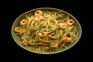 Spaghetti, ail & crevettes